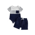 thumbnail image 1 of BemeyourBBs 2Pcs Infant Baby Boy 2 Piece Outfit Summer Clothes Crew Neck Short Sleeve Patchwork Rib Knit Romper and Elastic Waist Shorts Set, 1 of 9