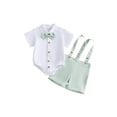 thumbnail image 1 of BemeyourBBs 2Pcs Newborn Baby Boy Baptism Day Gentleman Outfit Summer Clothes Lapel Neck Short Sleeve Button Down Bowtie Shirt Romper and Suspender Shorts Set, 1 of 9