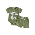 thumbnail image 1 of BemeyourBBs 2Pcs Newborn Boy Litter Brother Outfit Infant Summer Clothes Short Sleeve Little Bro Letters Embroidery Romper and Elastic Waist Shorts Set, 1 of 9