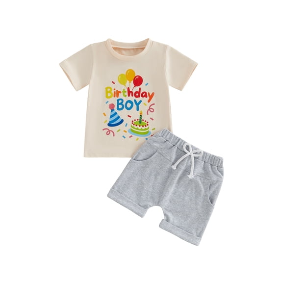 BemeyourBBs 2Pcs Toddler Baby Boy Birthday Outfits 1 2 3 4 Years Old Birthday Summer Clothes Party Animal Short Sleeve Letter Print T-Shirt Shorts Set