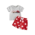 thumbnail image 1 of BemeyourBBs 2Pcs Toddler Baby Boy Summer Clothes Infant Baby Boys Baseball Outfits Waffle Knit Short Sleeve Baseball in Tractor Embroidery T-Shirt Shorts Set, 1 of 9