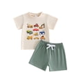 thumbnail image 1 of BemeyourBBs 2Pcs Toddler Baby Boy Summer Outfits Infant Baby Boys Clothes 2T 3T 4T 5T Short Sleeve Excavator Car Truck Print T-Shirt Shorts Set, 1 of 9