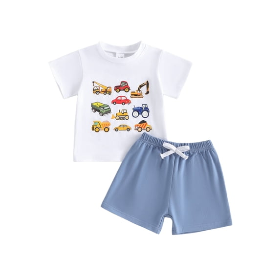 BemeyourBBs 2Pcs Toddler Baby Boy Summer Outfits Infant Baby Boys Clothes 2T 3T 4T 5T Short Sleeve Excavator Car Truck Print T-Shirt Shorts Set