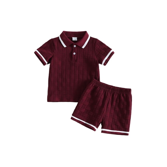 BemeyourBBs 2Pcs Toddler Baby Boy Summer Outfits Infant Baby Boys Summer Clothes Short Sleeve Lapel Collar Solid Color Jacquard Shirt Tops and Elastic Waist Shorts Set