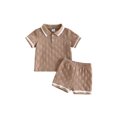 thumbnail image 1 of BemeyourBBs 2Pcs Toddler Baby Boy Summer Outfits Infant Baby Boys Summer Clothes Short Sleeve Lapel Collar Solid Color Jacquard Shirt Tops and Elastic Waist Shorts Set, 1 of 9
