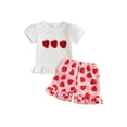 thumbnail image 1 of BemeyourBBs 2Pcs Toddler Baby Girls Cowgirl Outfits Western Baby Girl Summer Clothes Puff Short Sleeve Cow Bow Strawberry Embroidery T Shirt Tops and Ruffle Shorts Set, 1 of 8