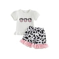thumbnail image 1 of BemeyourBBs 2Pcs Toddler Baby Girls Cowgirl Outfits Western Baby Girl Summer Clothes Puff Short Sleeve Cow Bow Strawberry Embroidery T Shirt Tops and Ruffle Shorts Set, 1 of 8