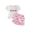 thumbnail image 1 of BemeyourBBs 2Pcs Toddler Baby Girls Summer Clothes Baseball Outfit Puff Short Sleeve Crew Neck Baseball Bow Embroidery T Shirt Tops and Elastic Waist Shorts Set, 1 of 9