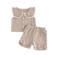 thumbnail image 1 of BemeyourBBs 2Pcs Toddler Baby Girls Summer Outfits Cute Infant Girls Summer Sleeveless Doll Collar Plaid Print Vest Tank Tops and Elastic Waist Shorts Set, 1 of 9