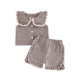 thumbnail image 1 of BemeyourBBs 2Pcs Toddler Baby Girls Summer Outfits Cute Infant Girls Summer Sleeveless Doll Collar Plaid Print Vest Tank Tops and Elastic Waist Shorts Set, 1 of 9
