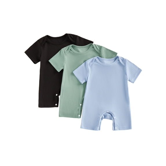 BemeyourBBs 3 Pack Newborn Baby Boy Girl Summer Clothes Rib Knit Romper ...