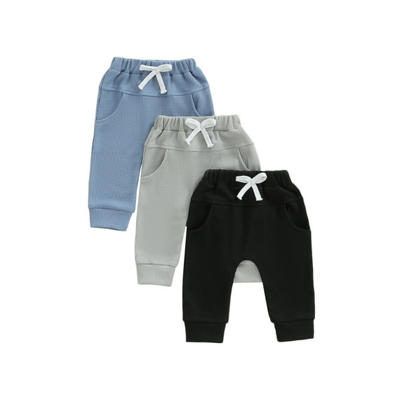 BemeyourBBs 3 Pack Waffle Texture Pants for Baby Boy Newborn Infant Soft Solid Color Toddler Boys Trousers
