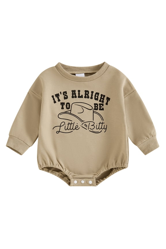 Its Alright To Be Little Bitty Baby Outfit Baby Boy Western Romper Sweatshirt Letter Cowboy Hat Print Long Sleeve Bubble Bodysuit Western Baby Boy Clothes