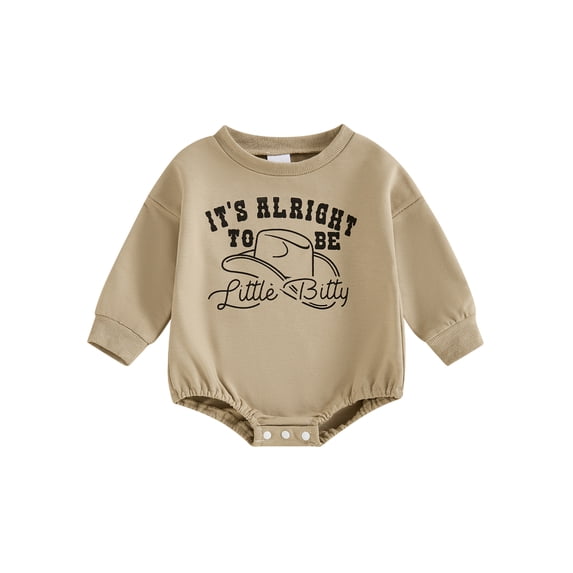 BemeyourBBs Its Alright To Be Little Bitty Baby Outfit Baby Boy Western Romper Sweatshirt Letter Cowboy Hat Print Long Sleeve Bubble Bodysuit Western Baby Boy Clothes
