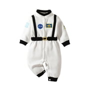 BemeyourBBs Astronaut Costume for Kids Halloween Pilot Costume Toddler Boys Girls Fall Winter Clothes Space Suit Outfit Patch Patchwork Snap Closure Long Sleeve Jumpsuits