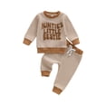 thumbnail image 1 of BemeyourBBs Auntie's Little Bestie Toddler Baby Boy 2 Piece Outfits Long Sleeve Letter Embroidery Waffle Knit Sweatshirt Pants Set Kids Spring Fall Winter Clothes, 1 of 9