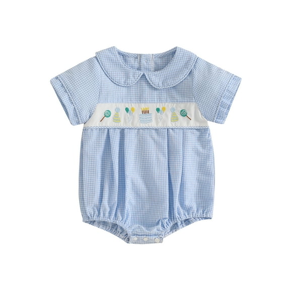 BemeyourBBs Baby Birthday Romper Short Sleeve Doll Collar Cake Embroidery Bodysuit
