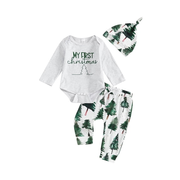 BemeyourBBs Baby Boy Christmas Outfit Letter Embroidery Rompers and Pants Beanies