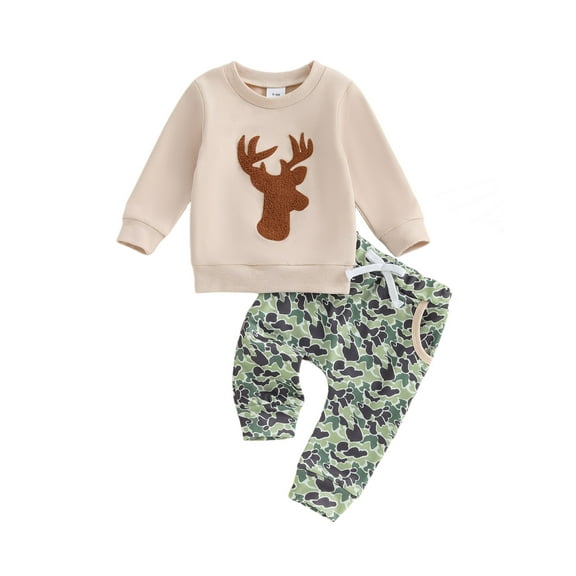 BemeyourBBs Baby Boy Fall Outfit Elk Print Sweatshirt and Elastic Camouflage Pants