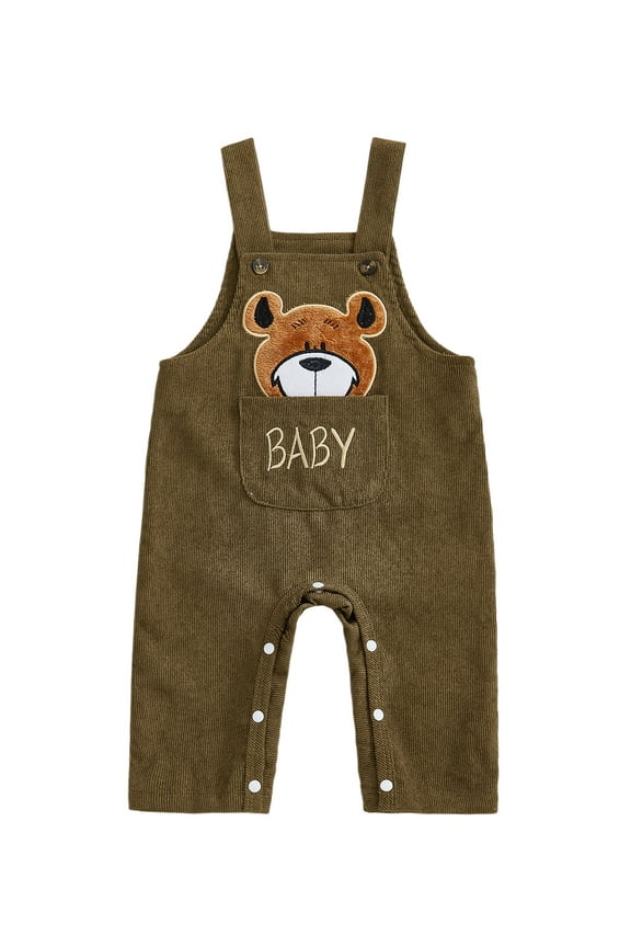 Baby Boy Fall Romper Bear Embroidered Infant Boy Overall Jumpsuit