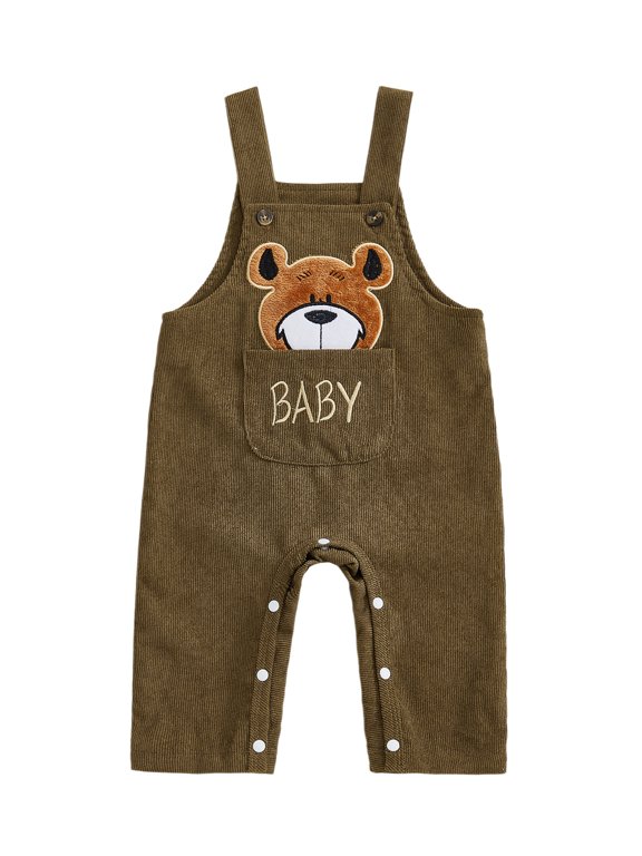 Baby Boy Fall Romper Bear Embroidered Infant Boy Overall Jumpsuit