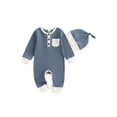 thumbnail image 1 of BemeyourBBs Baby Boy Fall Romper Contrast Ribbed Long Sleeve Jumpsuit Hat, 1 of 9