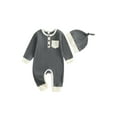 thumbnail image 1 of BemeyourBBs Baby Boy Fall Romper Contrast Ribbed Long Sleeve Jumpsuit Hat, 1 of 9