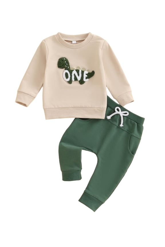 Baby Boy First Birthday Outfit Embroidery Dinosaur Sweatshirt Pants