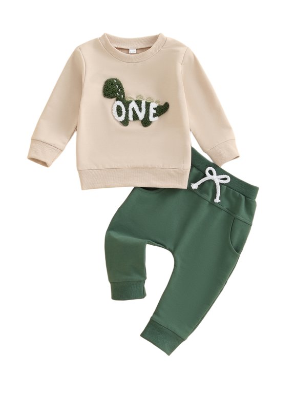 Baby Boy First Birthday Outfit Embroidery Dinosaur Sweatshirt Pants