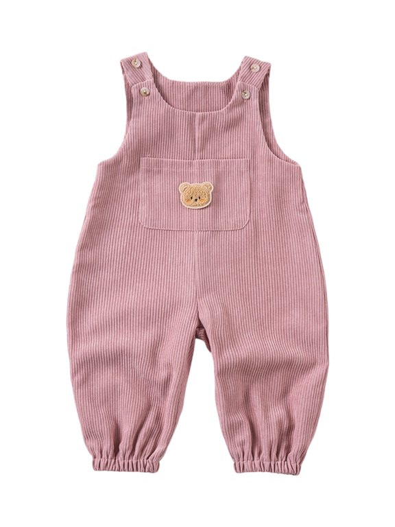 Baby Boy Girl Corduroy Overalls Bear Embroidered Sleeveless Jumpsuit