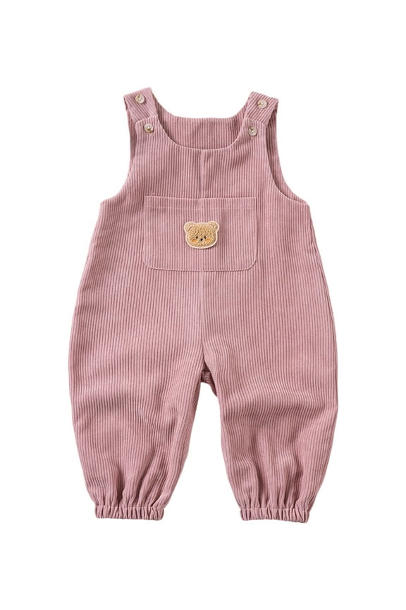 Baby Boy Girl Corduroy Overalls Bear Embroidered Sleeveless Jumpsuit