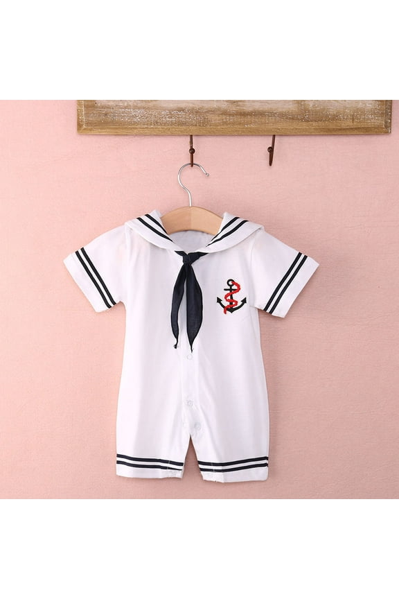 Baby Boy Girl Sailor Outfit Short Sleeve Striped Marine Navy Romper Bodysuit Jumpsuit Summer Party Casual Clothes