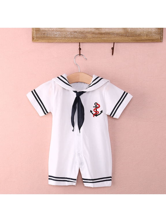 Baby Boy Girl Sailor Outfit Short Sleeve Striped Marine Navy Romper Bodysuit Jumpsuit Summer Party Casual Clothes