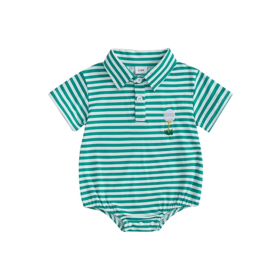 BemeyourBBs Baby Boy Golf Romper Short Sleeve Lapel Collar Stripes Print Bodysuit