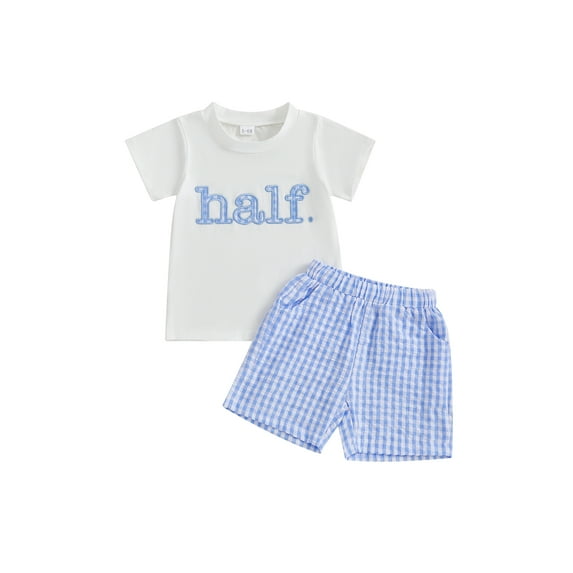 BemeyourBBs Baby Boy Half Birthday Outfit Letter Embroidery T-Shirt + Plaid Shorts