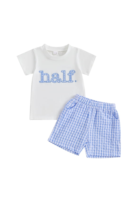 Baby Boy Half Birthday Outfit Letter Embroidery T-Shirt + Plaid Shorts