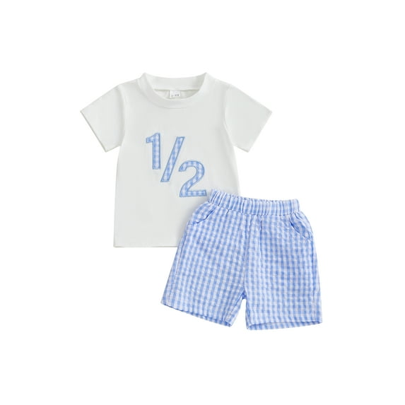 BemeyourBBs Baby Boy Half Birthday Outfit Letter Embroidery T-Shirt + Plaid Shorts