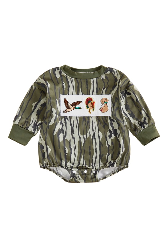 Baby Boy Romper Long Sleeve Camouflage Embroidery Animal Fall Bodysuit