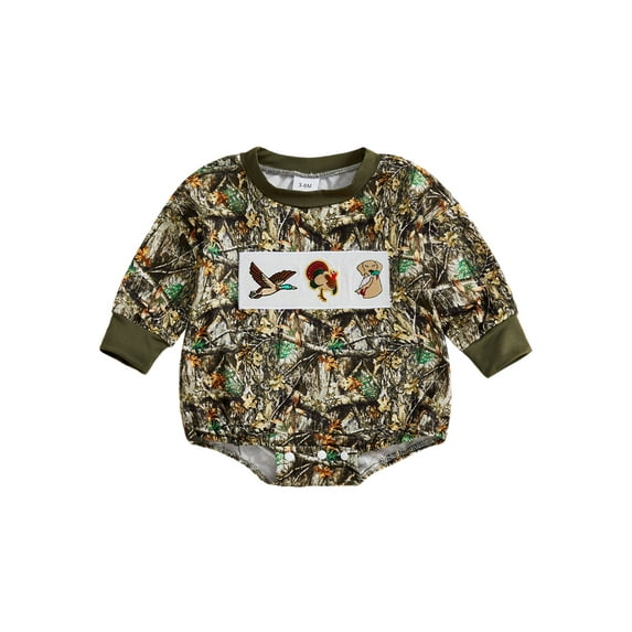 BemeyourBBs Baby Boy Romper Long Sleeve Camouflage Embroidery Animal Fall Bodysuit