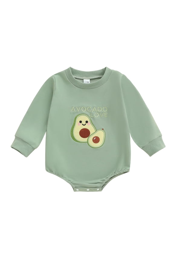 Baby Boy Romper, Long Sleeve Embroidery Avocado Letters Bodysuit