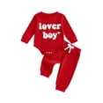 thumbnail image 1 of BemeyourBBs Baby Boy Spring Clothes Valentines Day Outfits Lover Boy Letter Embroidery Romper Solid Pants Set, 1 of 9