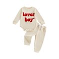thumbnail image 1 of BemeyourBBs Baby Boy Spring Clothes Valentines Day Outfits Lover Boy Letter Embroidery Romper Solid Pants Set, 1 of 9