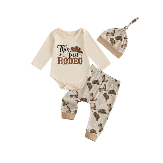 BemeyourBBs Baby Boys 3Pcs Western Outfits Long Sleeve Romper with Pants Hat Set