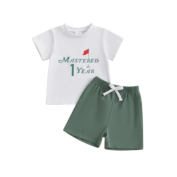 BemeyourBBs Baby Boys First Golf Birthday Outfit 1st Years Old Birthday Summer Clothes Short Sleeve Golf Letter Print TShirt Tops and Shorts Set