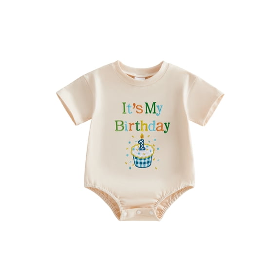 BemeyourBBs Baby Boys Girls First Birthday Romper Outfits One Years Old 1st Birthday Clothes Short Sleeve Cake Embroidery Bodysuit Playsuit Summer Clothing