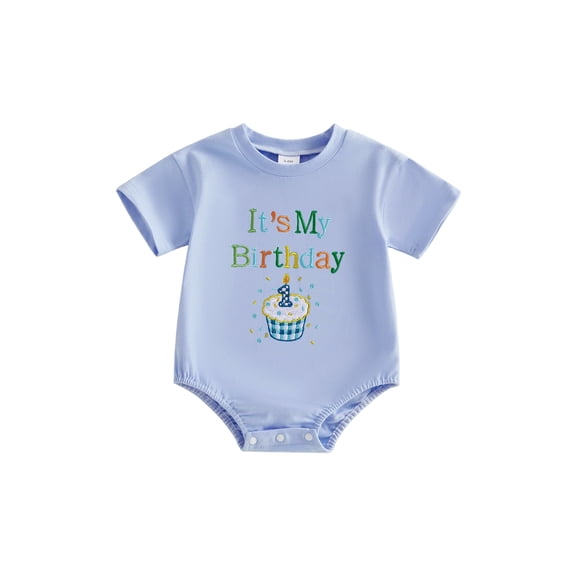 BemeyourBBs Baby Boys Girls First Birthday Romper Outfits One Years Old 1st Birthday Clothes Short Sleeve Cake Embroidery Bodysuit Playsuit Summer Clothing
