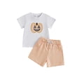 thumbnail image 1 of BemeyourBBs Baby Boys Halloween Outfits Pumpkin Pattern T-Shirt Andplaid Shorts, 1 of 6