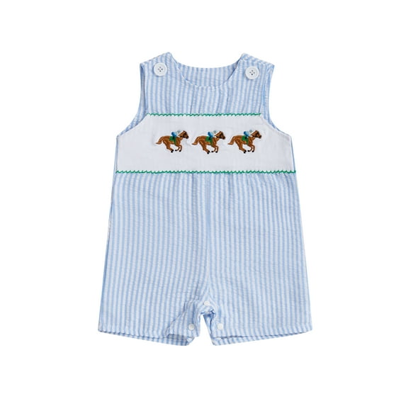 BemeyourBBs Baby Boys Rompers Horse Embroidery Stripe Summer Clothes Overalls