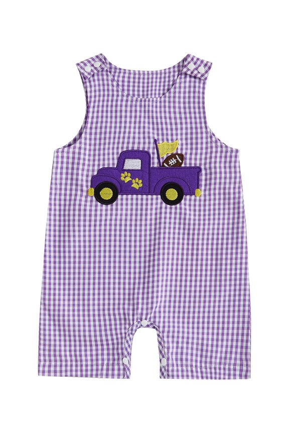 Baby Boys Rompers Rugby Truck Embroidery Plaid Summer Clothes