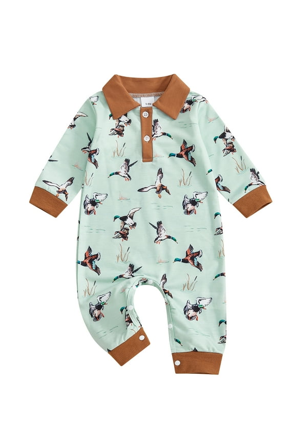Baby Fall Romper Flying Duck Print Long Sleeve Infant Jumpsuit
